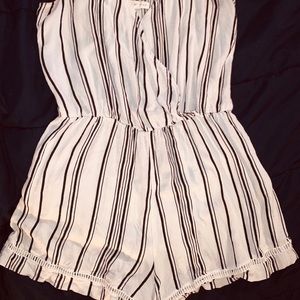 White and Black Striped Romper